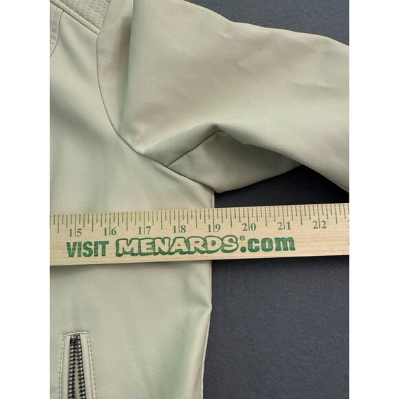 APT. 9 Womens Faux Leather Moto Jacket L Beige Quilted Shoulder Detail - Picture 9 of 10